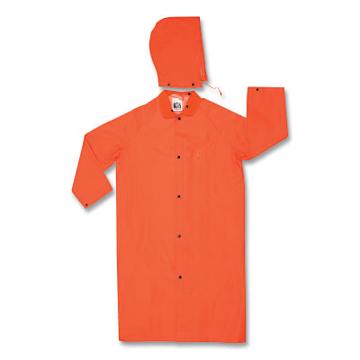 MCR Safety 241CM 241C Classic Plus Series 2-Pc Flat Orange Knee-Length Raincoat  Detachable Hood  0.35 mm  PVC/Polyester  Medium