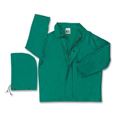 MCR Safety 388JX3 388J Dominator Detachable Hood Rain Jacket  0.42 mm  PVC/Hi-tensile Poly/PVC  Green  3X-Large