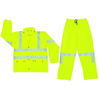 MCR Safety 5182XL Luminator Class III Rain Suit, Polyurethane, Fluorescent Lime, X-Large