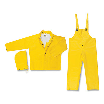MCR Safety 6003M 6004 Commodore 3 Piece Rain Suit  0.40 mm  PVC/Non-Woven Poly/Nylon  Yellow  Medium