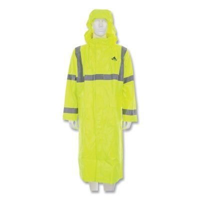 MCR Safety BJ238CHM Big Jake 2 Rainwear Flame Resistant Hooded 49 in Rain Coat, Fluorescent Lime, Medium