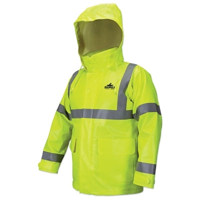 MCR Safety BJ238JHL Big Jake 2 Rainwear Flame Resistant Hooded Jacket, Fluorescent Lime, Large