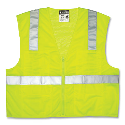 MCR Safety CL2LCX3 CL2LC Class 2 Polyester Mesh Safety Vest  3X-Large  Fluorescent Lime