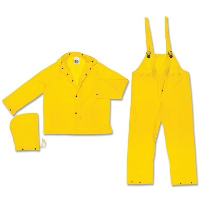 MCR Safety O703L Squall 3 Piece Lightweight Rain Suit  0.20 mm PVC  Yellow  Large