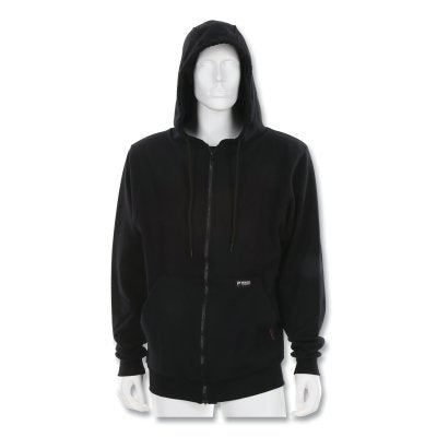 MCR Safety SS1BKL SS1 Flame Resistant Hooded Sweatshirt with Front Zipper, 100% Cotton Fleece, Black, Large
