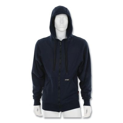 MCR Safety SS1NX3 SS1 Flame Resistant Hooded Sweatshirt with Front Zipper, 100% Cotton Fleece, Navy, 3X-Large