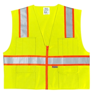 MCR Safety SURVLL Luminator Class II Surveyor Vest  Large  Fluorescent Lime