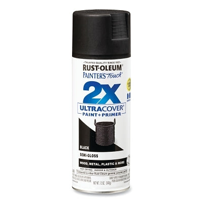 Rust-Oleum 334097 Painter's Touch 2X Ultra Cover Spray Paint + Primer, 12 oz, Semi-Gloss Black
