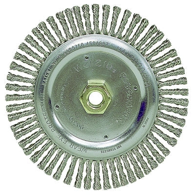 Weiler 9200 Roughneck Stringer Bead Twist Knot Wire Wheel, 7 in Dia, 0.020 in Stainless Steel Wire, 5/8 in-11 Arbor