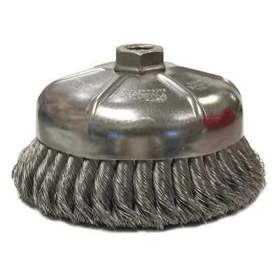 Weiler 12356 Single Row Heavy-Duty Knot Cup Brush, 6 in dia, 5/8-11 UNC, 0.014 Steel Wire