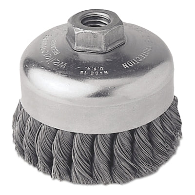 Weiler 12416 Single Row Heavy-Duty Knot Cup Brush, 4 in dia, 5/8-11 UNC, 0.023 Stainless Steel Wire