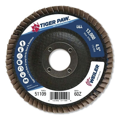 Weiler 51109 4-1/2 in Tiger Paw Abrasive Flap Disc- Flat- - 60Z