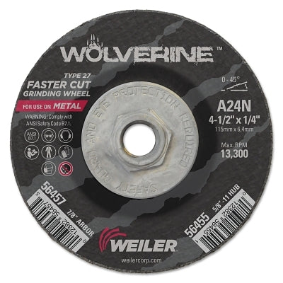Weiler 56455 4-1/2 inX 1/4 in Type 27 GRINDING WHEEL A24N 5/8-11